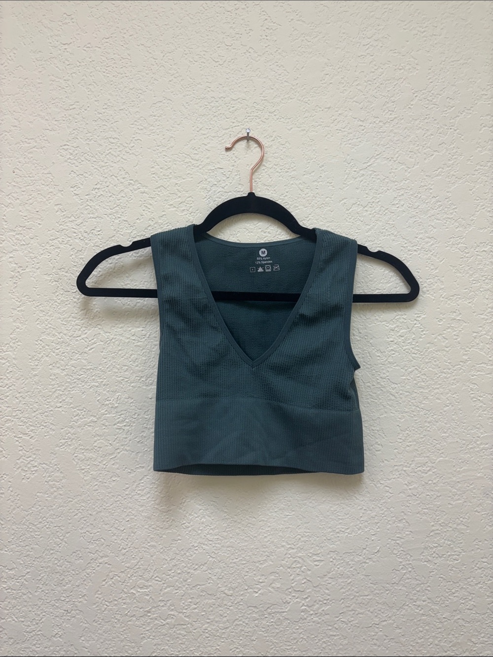 V-Neck Waffle Crop Tank Top in Dark Teal